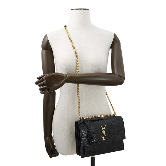 SAINT LAURENT PARIS Sunset ChainShoulder Bag Croco embossed leather Black 442906 - Picture 5 of 15